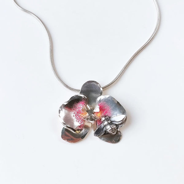 Silver Orchid Bee Pendant #3