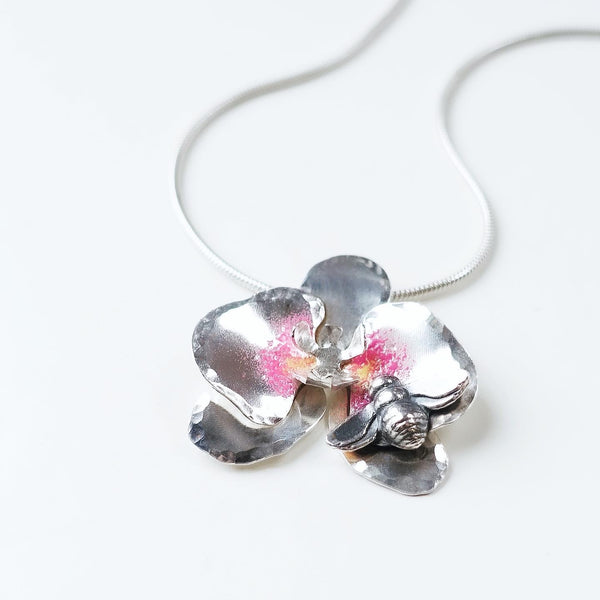 Silver Orchid Bee Pendant #3